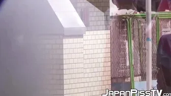 Japanese babes go to a public toilet and pee on hidden cam