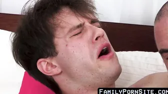 Daddy discovers stepson jolting off and gives him a hand