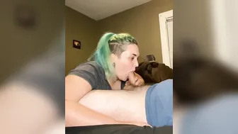 Skank Wifey Worships Penis till he Ejaculates on Titties