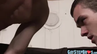 Thin twink bites fingers while without any protection by hung stepbro