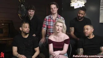Bound blonde anal gang banged by huge cocks
