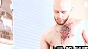 Before interracial bareback bald athlete Orson Deane rimmed