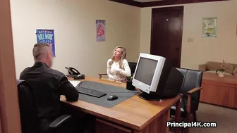 Blonde mature spreads wide on desk