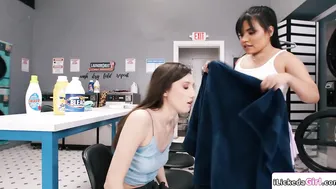 Petite lesbian scissoring with chubby gf