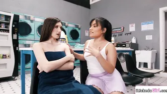 Petite lesbian scissoring with chubby gf