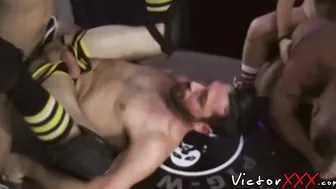 Muscular gay studs barebacking hardcore in homemade orgy