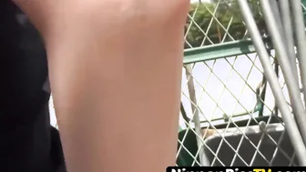 Redhead Japanese dollface solo pussy playing and open air peeing