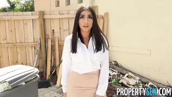 PropertySex - Agent with gigantic boobies fucks handyman into laundry room