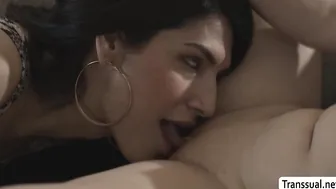 Thin shemale fucks nerd babes tight wet pussy