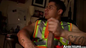 Alternate jock is stroking it wildly while watching porn