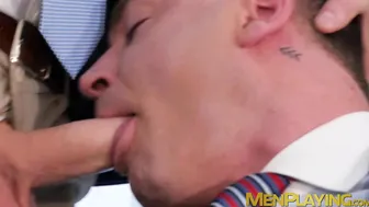 Businessmen in suits suck and anal fuck after work