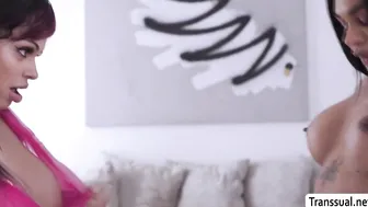 Chubby lesbians get fucked by human TS sex toy
