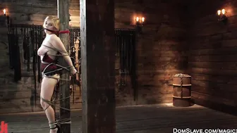 Natural busty damsel tormented in rope bondage