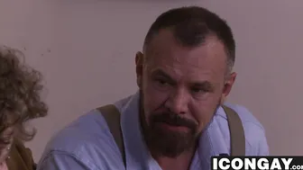 Bearded hunk dad shoving his big dick into twink ass