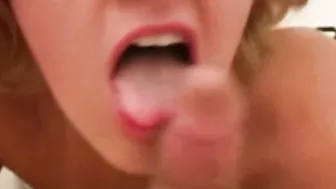Horny babe loves the taste of cum and sucks it down