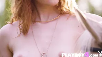 All natural redhead babe posing naked