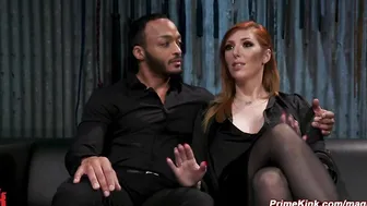 Busty redhead femdom rides bbc to bound slave