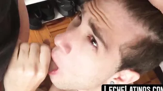 Adorable Latino teen swallows money after riding a big cock for money