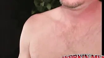 Hairy and mature guy shows off tattoos before wanking solo
