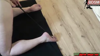 Slaps on slaves ass from strict blonde