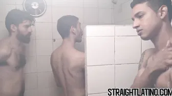 Straight Latino guy ravaged by tattooed jocks in threesome