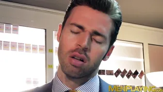 Executive has his hard dick slobbered on and his ass pounded