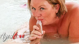 JoJo takes care of big cock of Sam in the hot tub