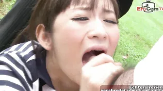 Japanese hairy teen experiences her first creampie gangbang