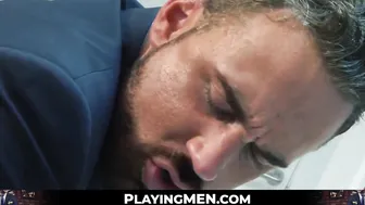 Man in a suit wild Logan Moore beat in a doggy fashion while rimming