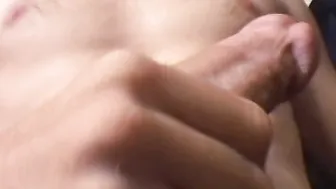 Straight dude jerks off his cock while babe blows huge cock