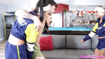 Sexy joggers sharing lucky strangers dick