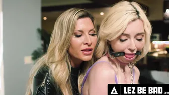 LEZ BE BAD - Busty Femdom MILF Ariel X FISTS  DOMINATES Leashed  Gagged Obedient Lexi Lore PART 1