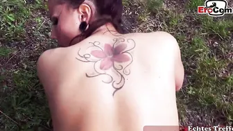 Brunette with perfect breasts fucked in public