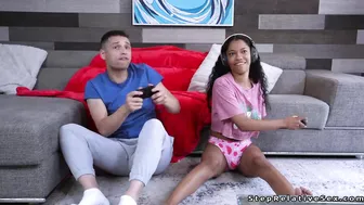 Stepcousin fucks ebony hottie POV while playing games