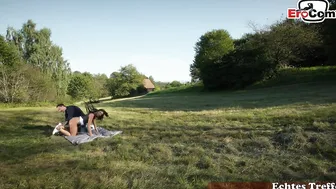 Amateur couple approached for anal sex outdoor