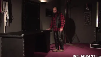 Bald male slave gets punished by mistress