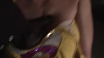 Hot milf gagging on a cock in fetish scene