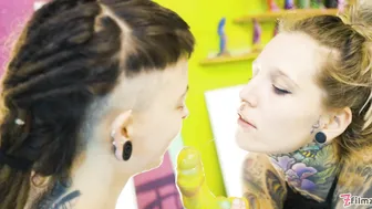 Alternative girls enjoy a strap on fuck fest