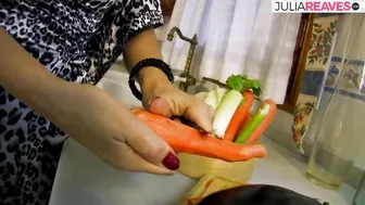 Inside the kitchen there is the cucumber inside the snatch