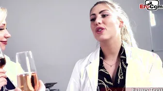 Researcher fucks solo with dildo in the laboratory