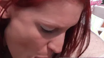 Voyeur watches redhead having sex on the terrace