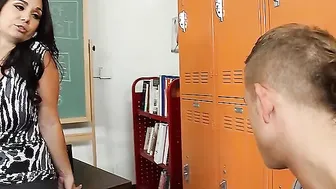 Caucasian Holly West fucking in the desk with her tits