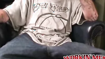 Rough stud masturbates solo and shoots cum all over himself