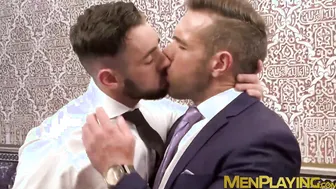 Hardcore anal with two elegant office men in a suit and tie