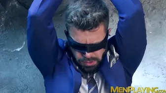 Anal fucking with a boss who is tied up and blindfolded too