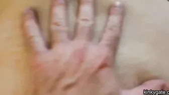 my handcuffed sub covered in cum