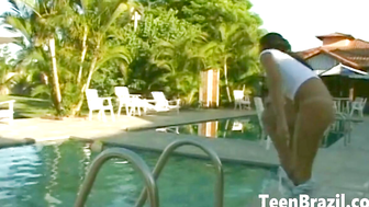 Brazilian Teen Girl with Small Tits has sex by the Pool