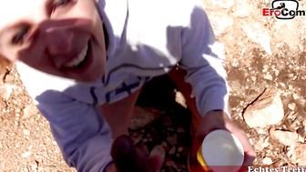 Outdoor blowjob from brunette amateur slut