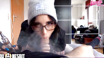 Smoking during a blowjob with a German emo teen