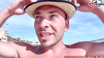 Two blonde sluts seduced into a threesome on the beach